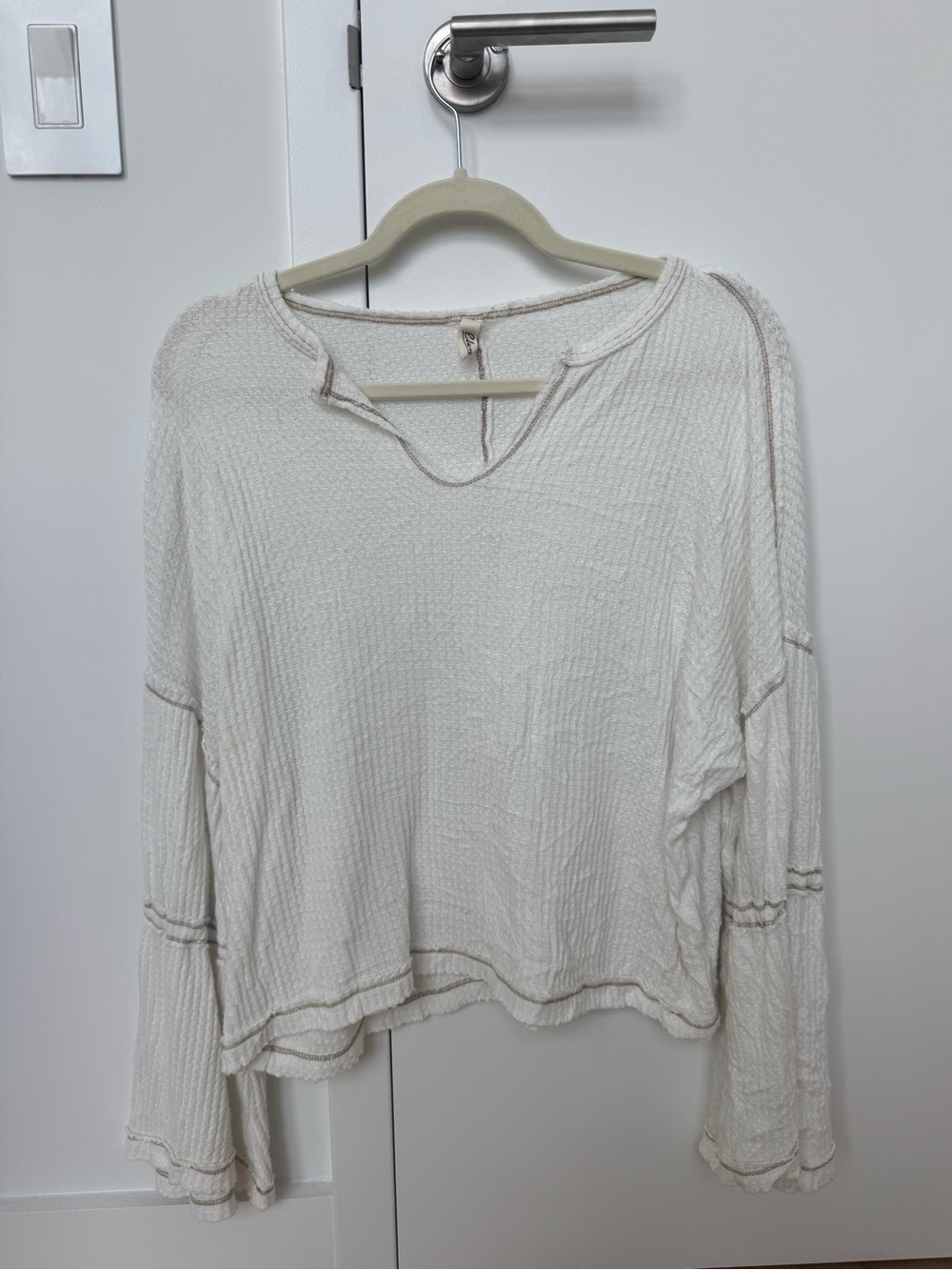 Elan Cream Waffle Knit Long-Sleeve Top